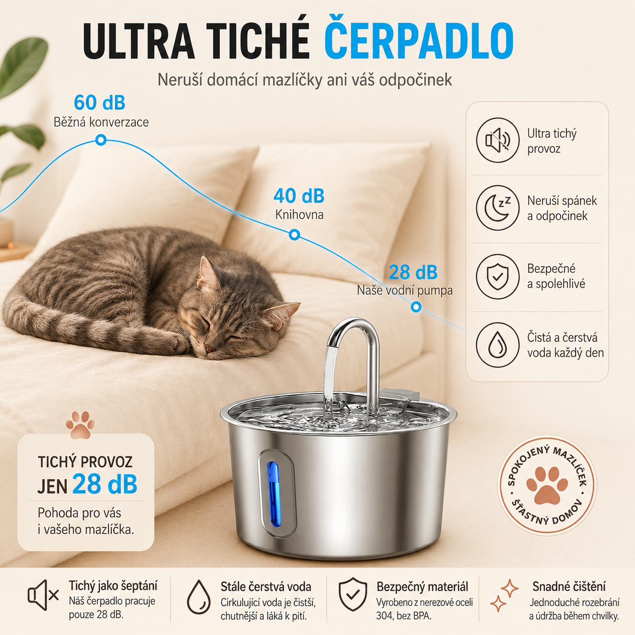 Chytrá fontánka 2,2 l pro kočky — PurrrStore
